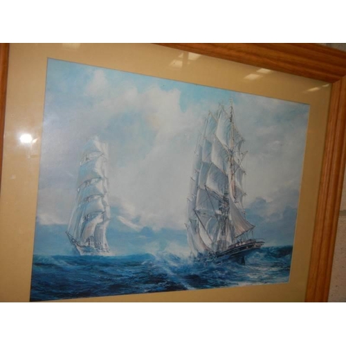 1473 - A good seascape print featuring tall ships, COLLECT ONLY.