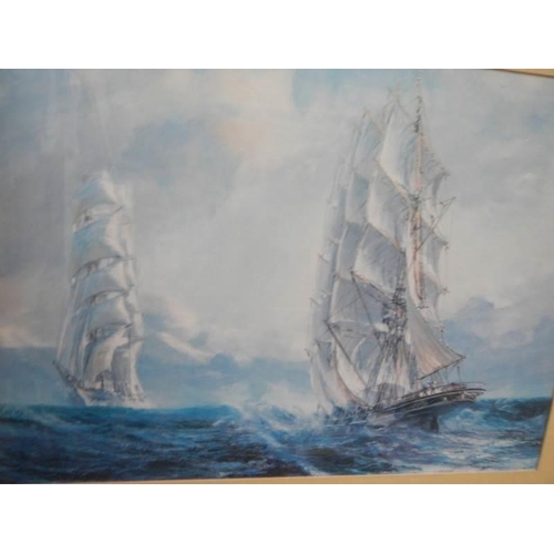 1473 - A good seascape print featuring tall ships, COLLECT ONLY.