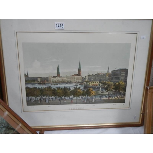 1476 - A framed and glazed print of Hamburg, COLLECT ONLY.