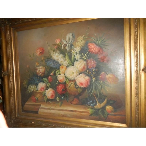 1488 - A gilt framed oil on canvas floral arrangement, COLLECT ONLY.