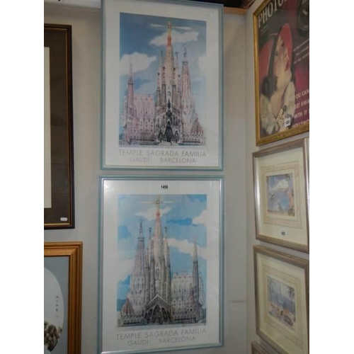 1496 - Two framed and glazed Temple Sagrada Familia, Gaudi Barcelona posters, COLLECT ONLY.