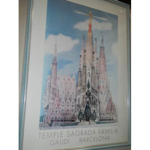 1496 - Two framed and glazed Temple Sagrada Familia, Gaudi Barcelona posters, COLLECT ONLY.