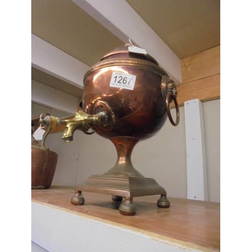 1267 - A Victorian copper samovar with brass tap.