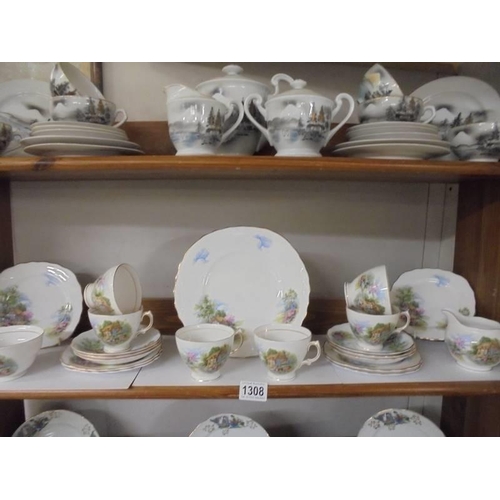 1308 - A Japanese porcelain tea set, a thatched cottage tea set and one other. COLLECT ONLY.