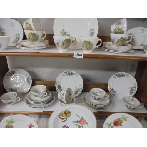 1308 - A Japanese porcelain tea set, a thatched cottage tea set and one other. COLLECT ONLY.