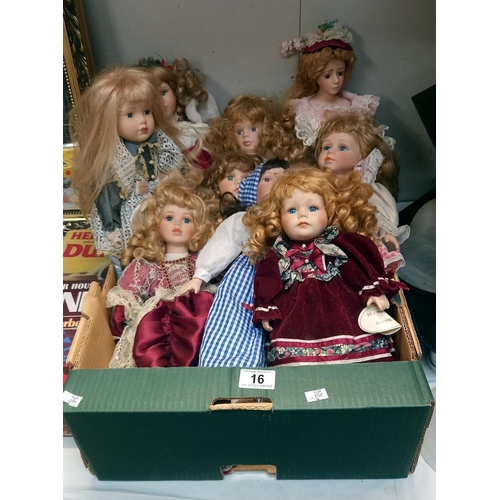 16 - A box of 9 collectors Dolls (some with stands), COLLECT ONLY