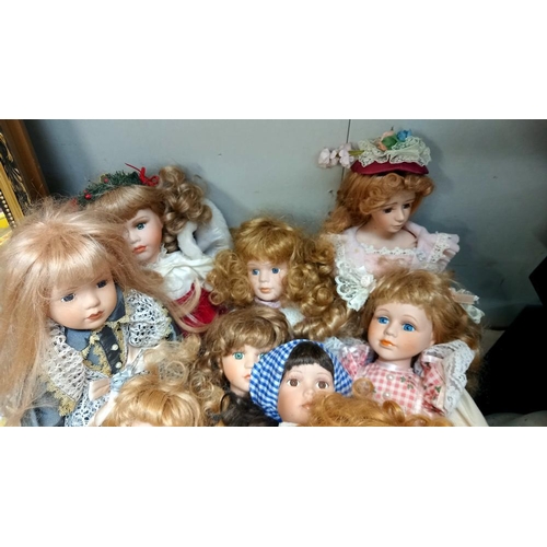 16 - A box of 9 collectors Dolls (some with stands), COLLECT ONLY