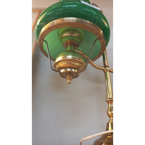 30 - A brass student lamp with green glass shade