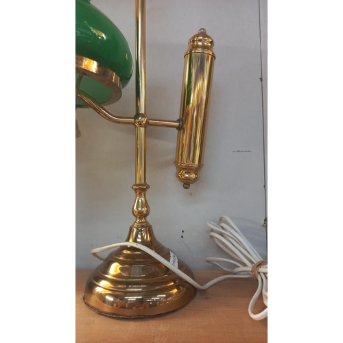 30 - A brass student lamp with green glass shade