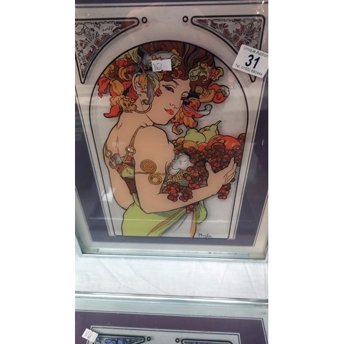 31 - 2 art nouveau style glass panels including white metal frames