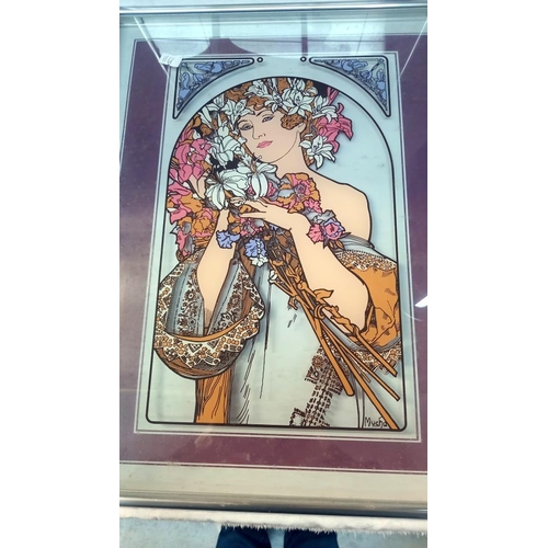 31 - 2 art nouveau style glass panels including white metal frames