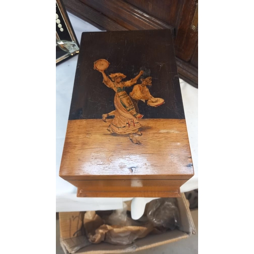 35 - A good cedar wood box inlaid with dancers.