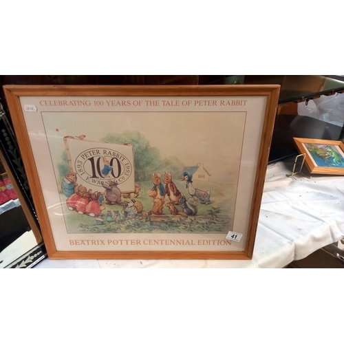 41 - A Beatrix Potter Peter Rabbit centennial edition print in frame