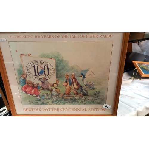 41 - A Beatrix Potter Peter Rabbit centennial edition print in frame