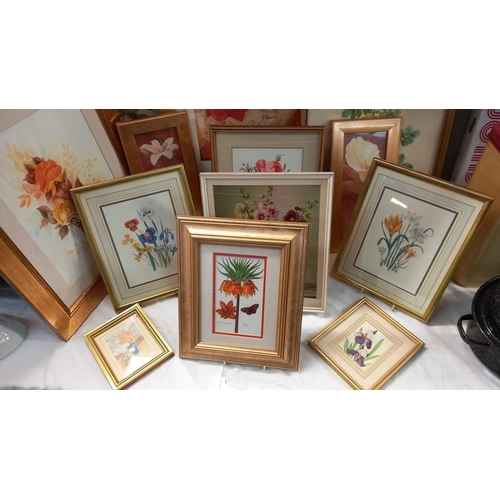 53 - A good selection of framed floral prints COLLECT ONLY