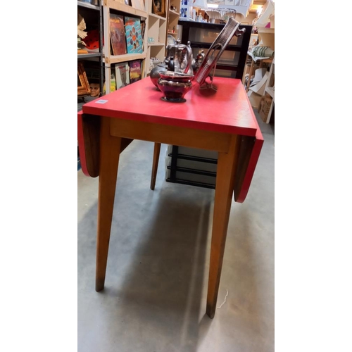 88 - A 1960/70's red Formica top drawer leaf kitchen table COLLECT ONLY