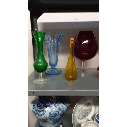 94 - A selection of coloured glass vases etc