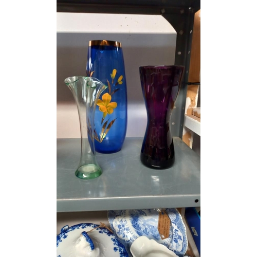 94 - A selection of coloured glass vases etc