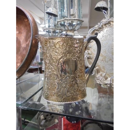 1326 - An ornate silver plate tray, teapot and hot water jug.