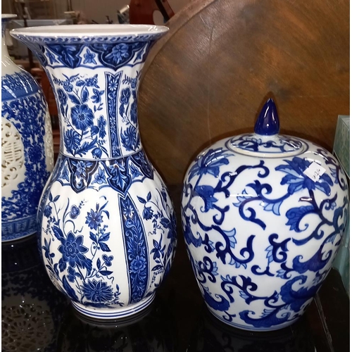 119 - 5 late 20c blue and white vases etc COLLECT ONLY