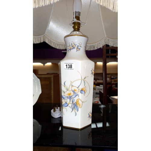 138 - An Aynsley 'Just orchids' table lamp with shade and matching sandwich plate