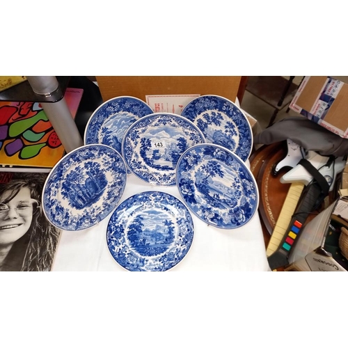 143 - 6 Wedgwood Queensware blue and white collectors plates