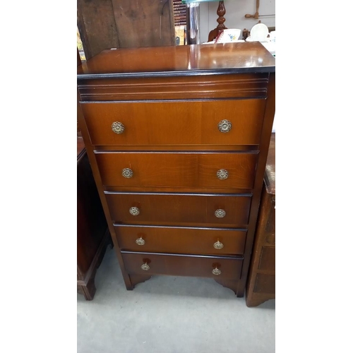 160 - A 1950's gents oak bedroom chest of drawers with lift up mirror backed lid COLLECT ONLY