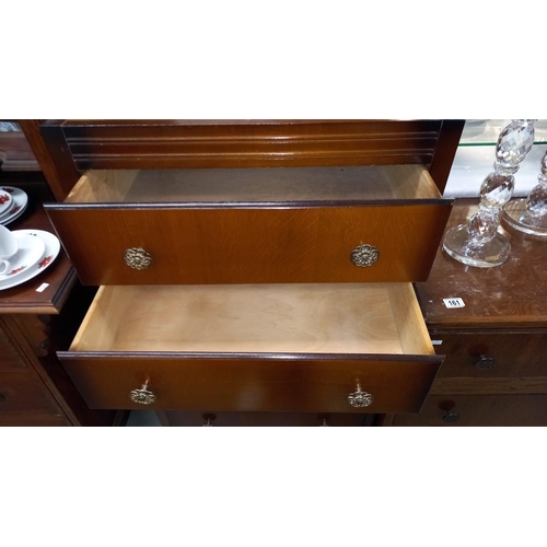 160 - A 1950's gents oak bedroom chest of drawers with lift up mirror backed lid COLLECT ONLY