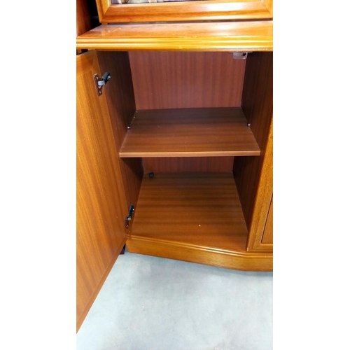 169 - A golden oak wall unit with cut glass doors COLLECT ONLY