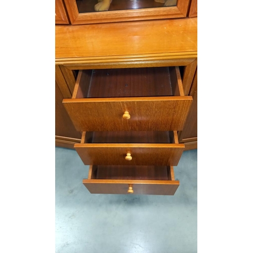 169 - A golden oak wall unit with cut glass doors COLLECT ONLY