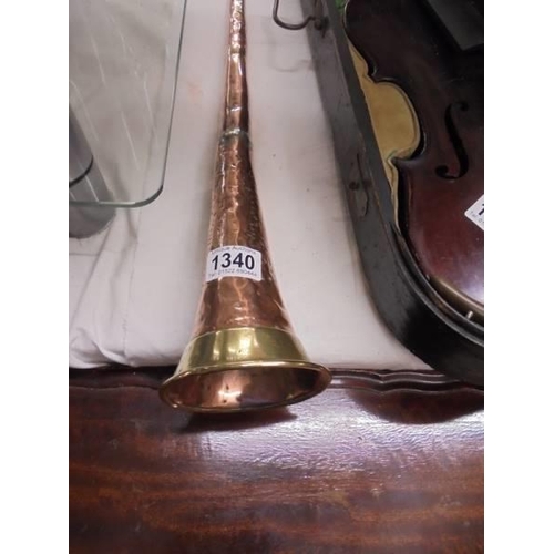 1340 - A 1911 copper and brass post horn by Henry Potter & Son, London, dated 1911, COLLECT ONLY.