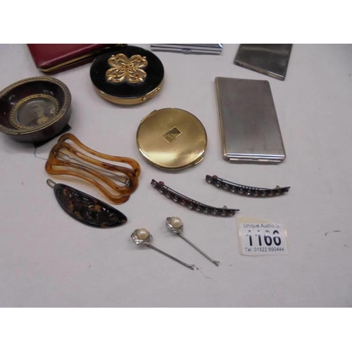 1166 - A mixed lot including compacts, cigarette cases etc.,