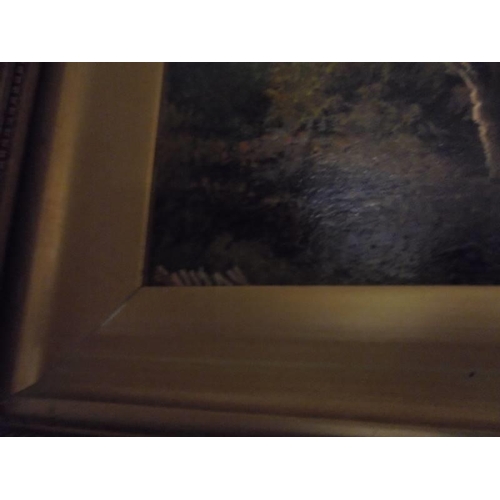 1175 - A gilt framed oil on board rural scene, signed but indistinct.