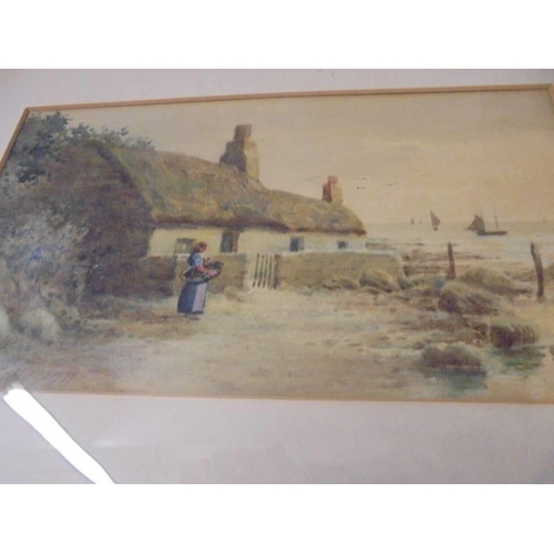 1176 - A framed and glazed watercolour coastal scene signed F McGinn, COLLECT ONLY.