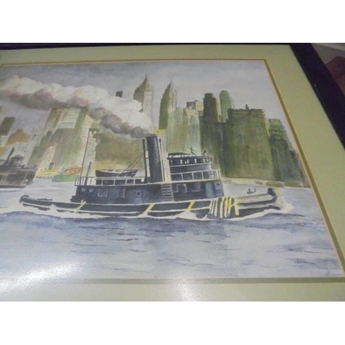 1182 - A framed city scape, possibly New York. COLLECT ONLY.