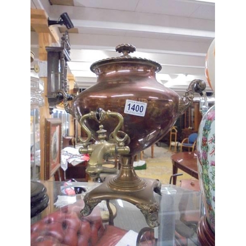 1400 - A Victorian copper samovar with brass fittings. COLLECT ONLY.