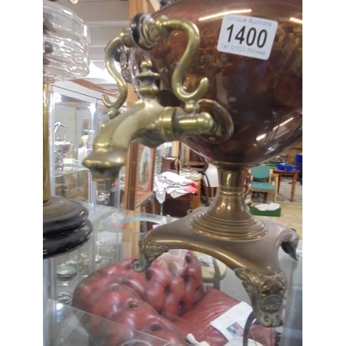 1400 - A Victorian copper samovar with brass fittings. COLLECT ONLY.