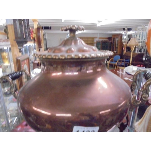 1400 - A Victorian copper samovar with brass fittings. COLLECT ONLY.