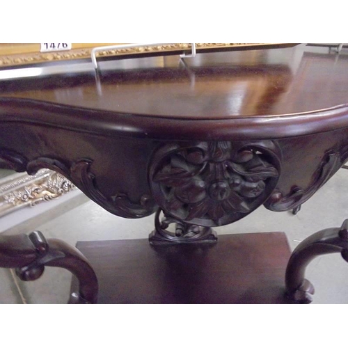 1475 - A mahogany console table. COLLECT ONLY.