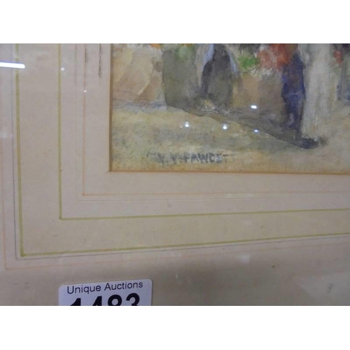 1483 - A framed and glazed watercolour signed Fawcett, COLLECT ONLY.