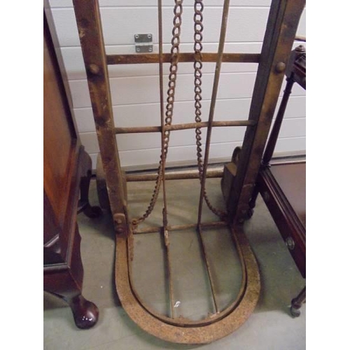 1513 - An early 20th century railway suitcase trolley with crank wind. COLLECT ONLY.