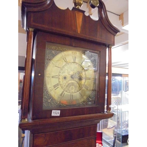 1524 - An eight day oak inlaid Grandfather clock with brass dial marked John Steel, COLLECT ONLY.