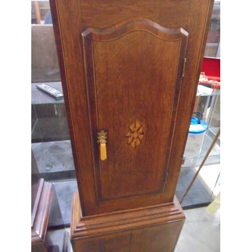 1524 - An eight day oak inlaid Grandfather clock with brass dial marked John Steel, COLLECT ONLY.