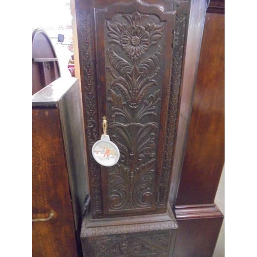 1526 - A good carved oak Grandfather clock with brass dial, COLLECT ONLY.