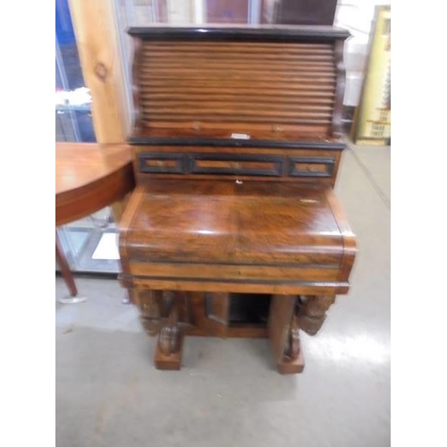 1527 - A mahogany Davenport hand made from a piano. COLLECT ONLY.