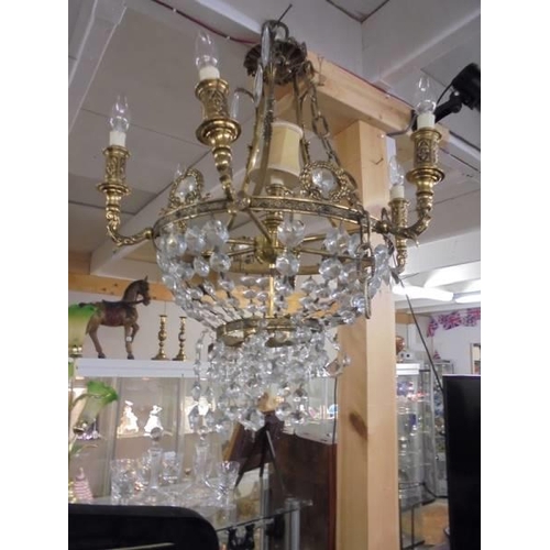 1570 - A pair of glass chandeliers in need of restoration. COLLECT ONLY.