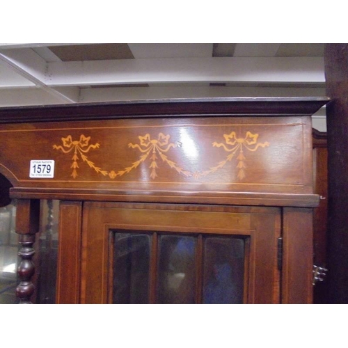 1579 - An Edwardian mahogany inlaid display cabinet, COLLECT ONLY.