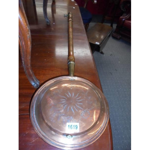 1619 - A Victorian copper warming pan, COLLECT ONLY.