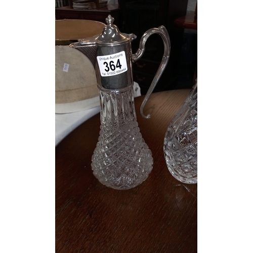 364 - A tall cut glass decanter height 50.5cm and cut glass jug