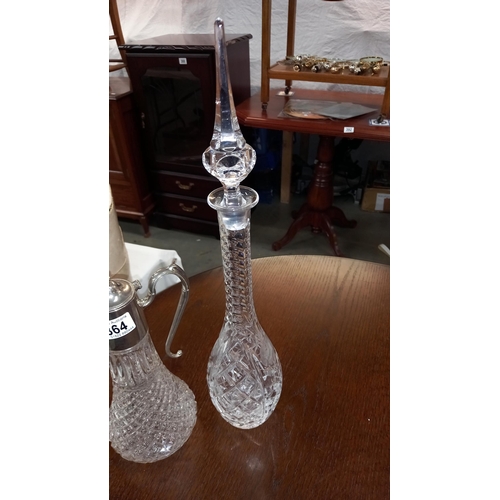 364 - A tall cut glass decanter height 50.5cm and cut glass jug